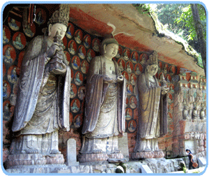 Buddhistische Felsskulpturen in Dazu Baodingshan bei Chongqing